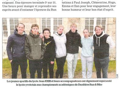 Belle expérience des sportifs du lycée en duathlon Run & Bike
